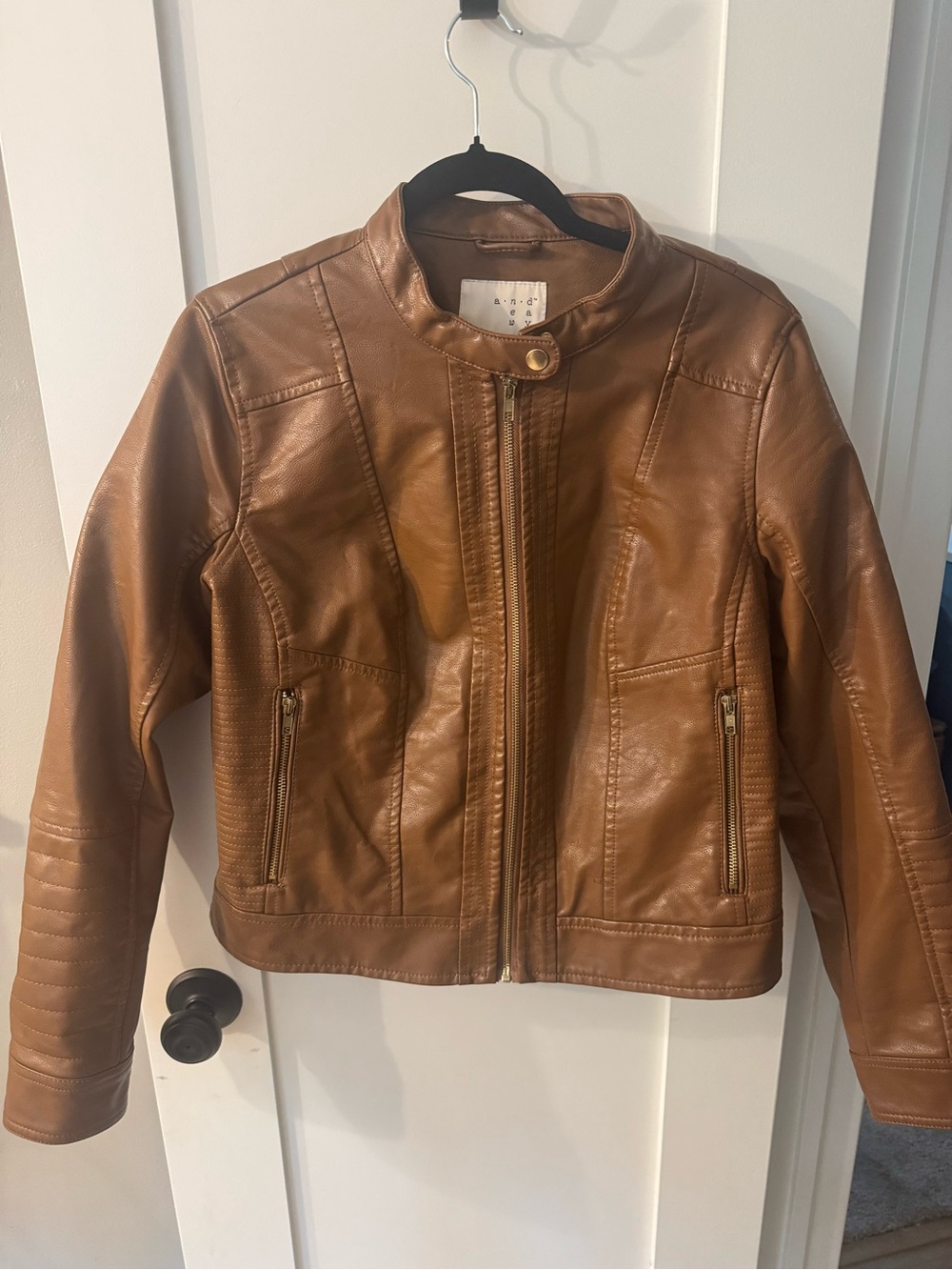 a new day Women's Faux Leather Moto Jacket - Cognac/Camel Brown